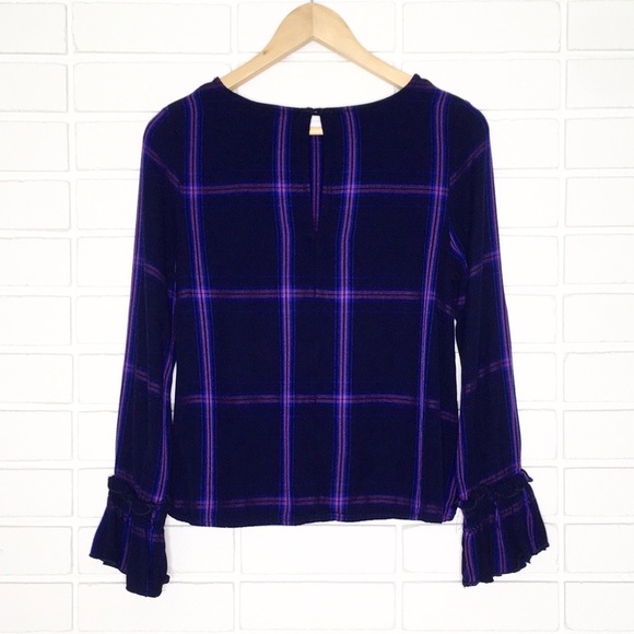⚡️$10⚡️Sanctuary | Purple/Blue Plaid Flannel Ruffled-Cuff Top - Picture 11 of 16